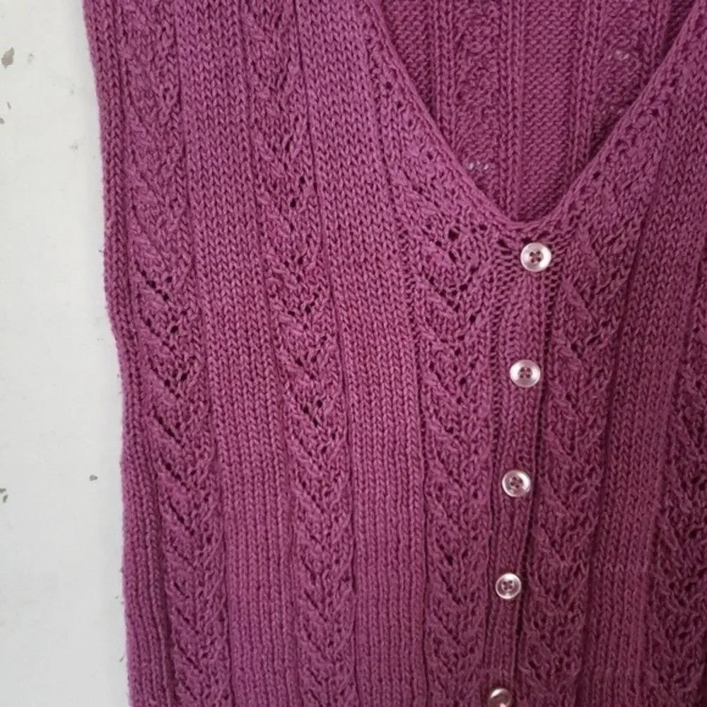 Women's VINTAGE Teacher Sweater Vest Handmade V-neck Button Front Purple Small - Picture 3 of 5